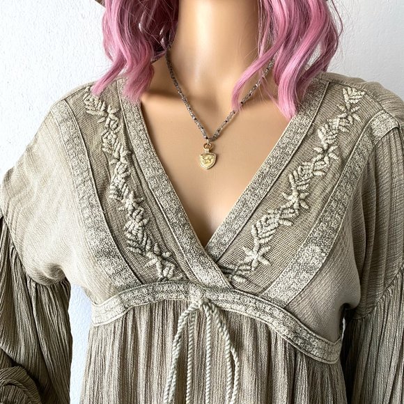 Bohemian Blouse Peasan Top Hippie Blouse Boho Chic Top Romantic Top Empire Waist - Picture 5 of 10